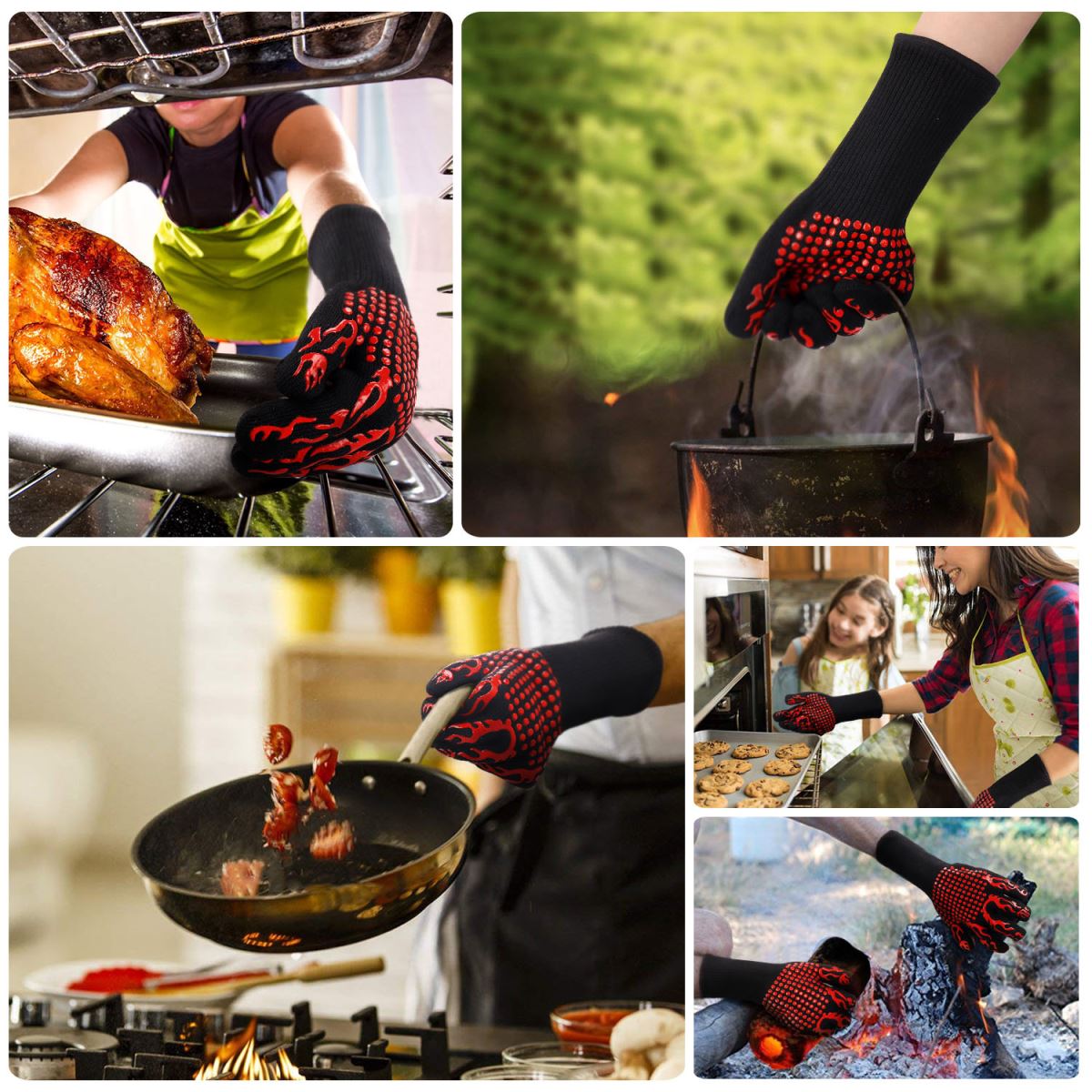 BBQ Gloves Grilling Gloves-red