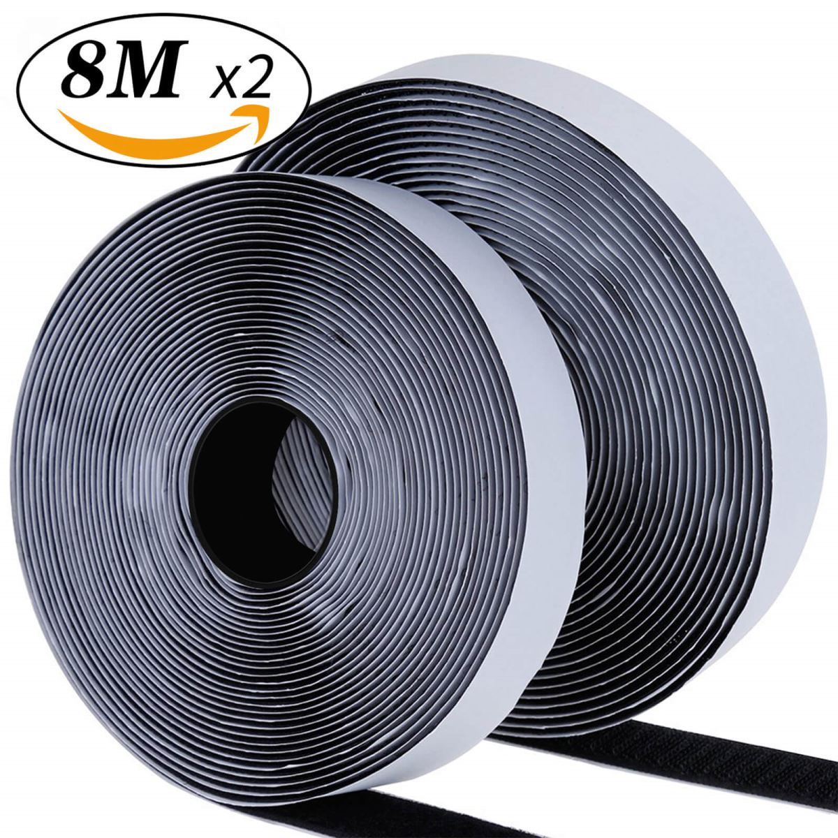 Blooven Hook and Loop Strip Tape 8 Meter Self Adhesive Sticky Back Fastening Tape 20mm Wide (20mm x 8m, Black)