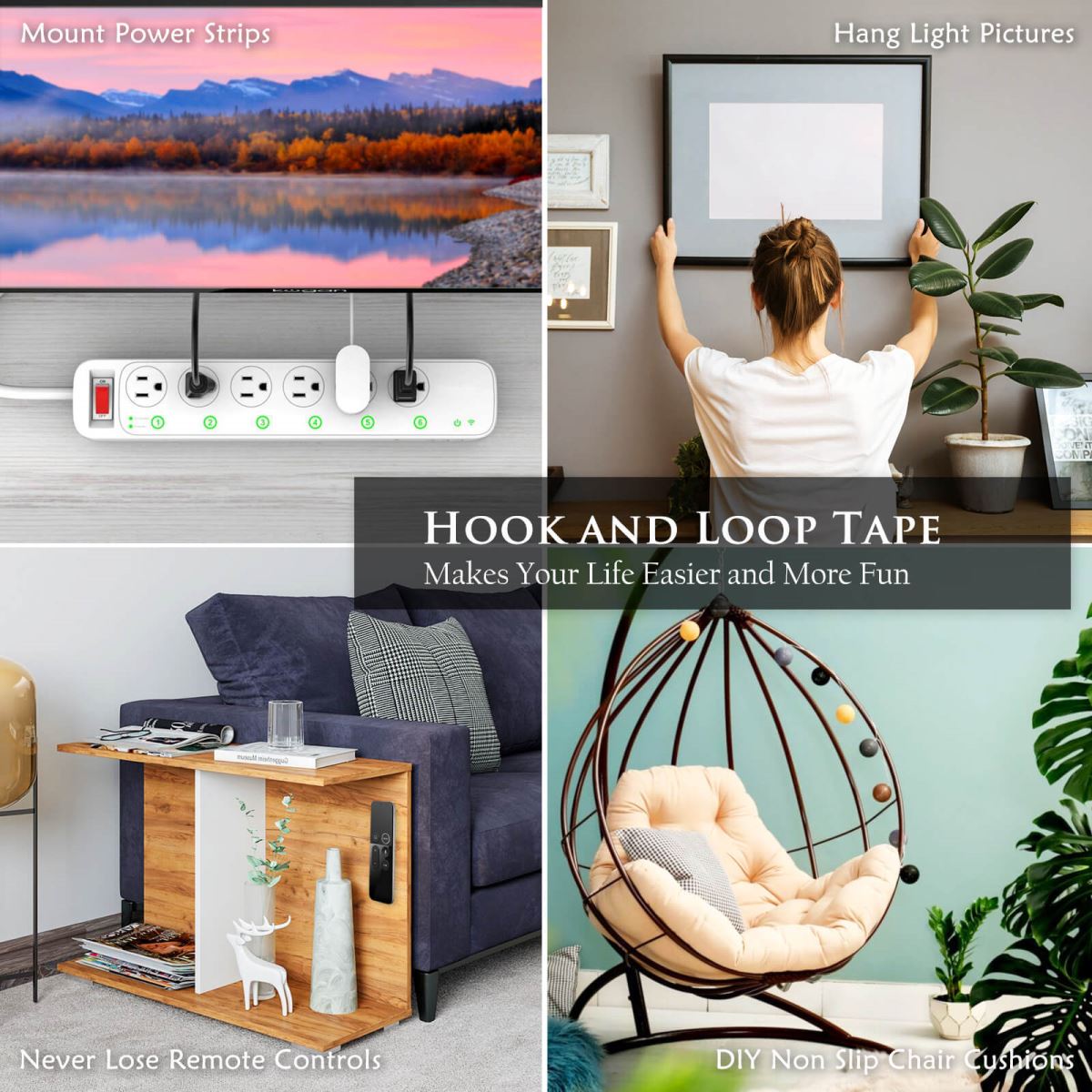 Blooven Hook and Loop Strip Tape 8 Meter Self Adhesive Sticky Back Fastening Tape 20mm Wide (20mm x 8m, Black)