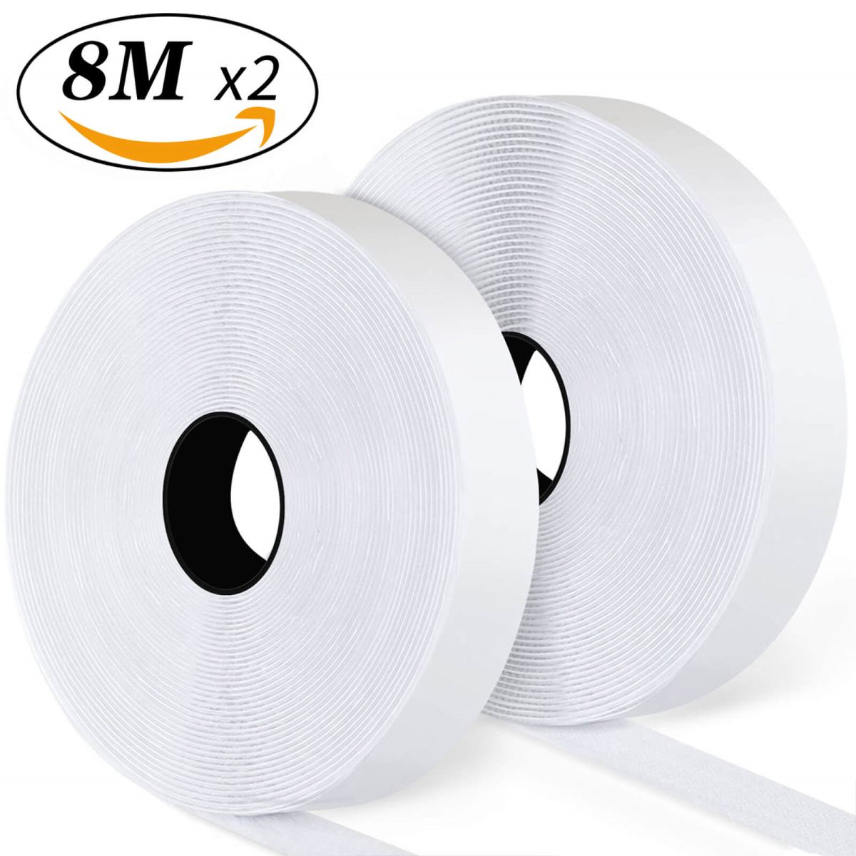 Blooven Hook and Loop Strip Tape 8 Meter Self Adhesive Sticky Back Fastening Tape 20mm Wide (20mm x 8m, White)
